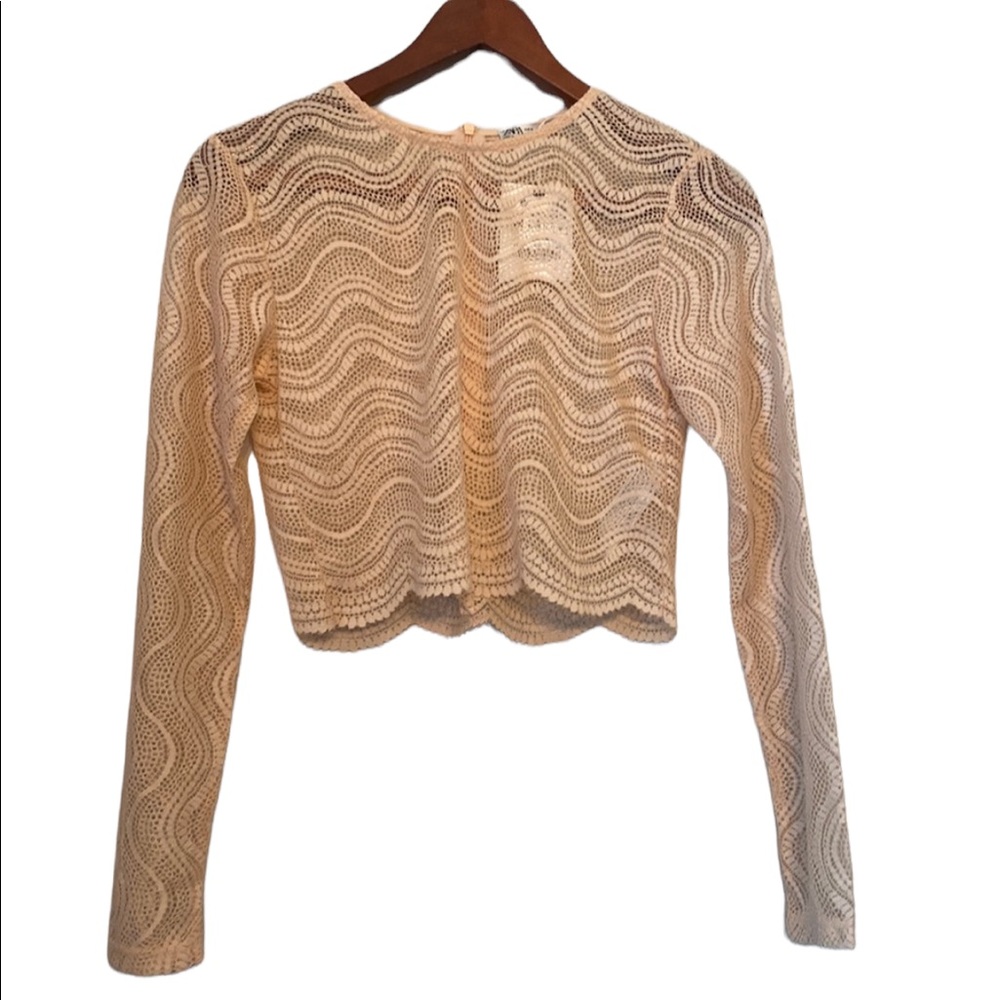 ZARA Light Peach Lace Long Sleeved Zip Back Top